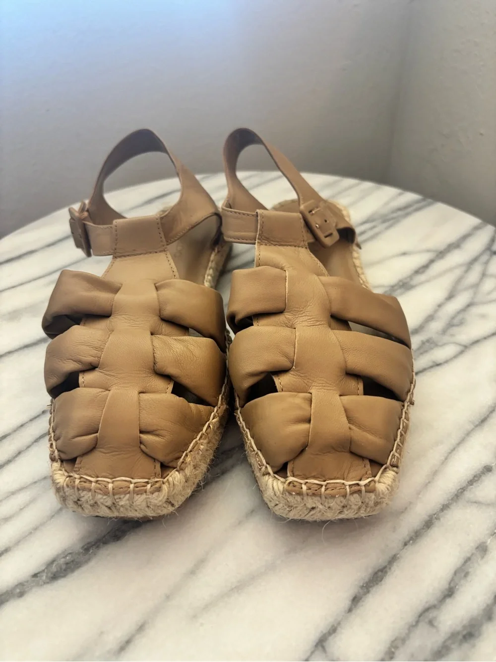 Bernardo Tan Braided Leather Espadrille Sandals